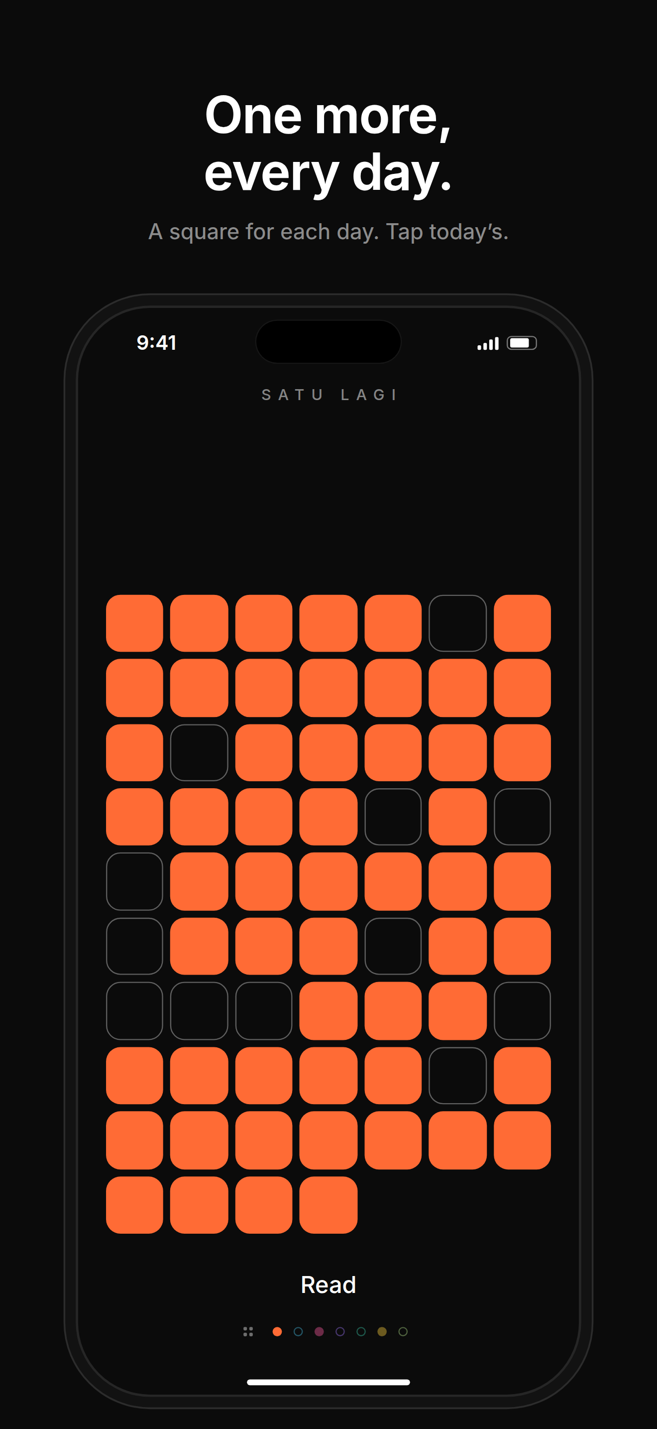 A habit called Read: ten weeks of orange squares, one per day
